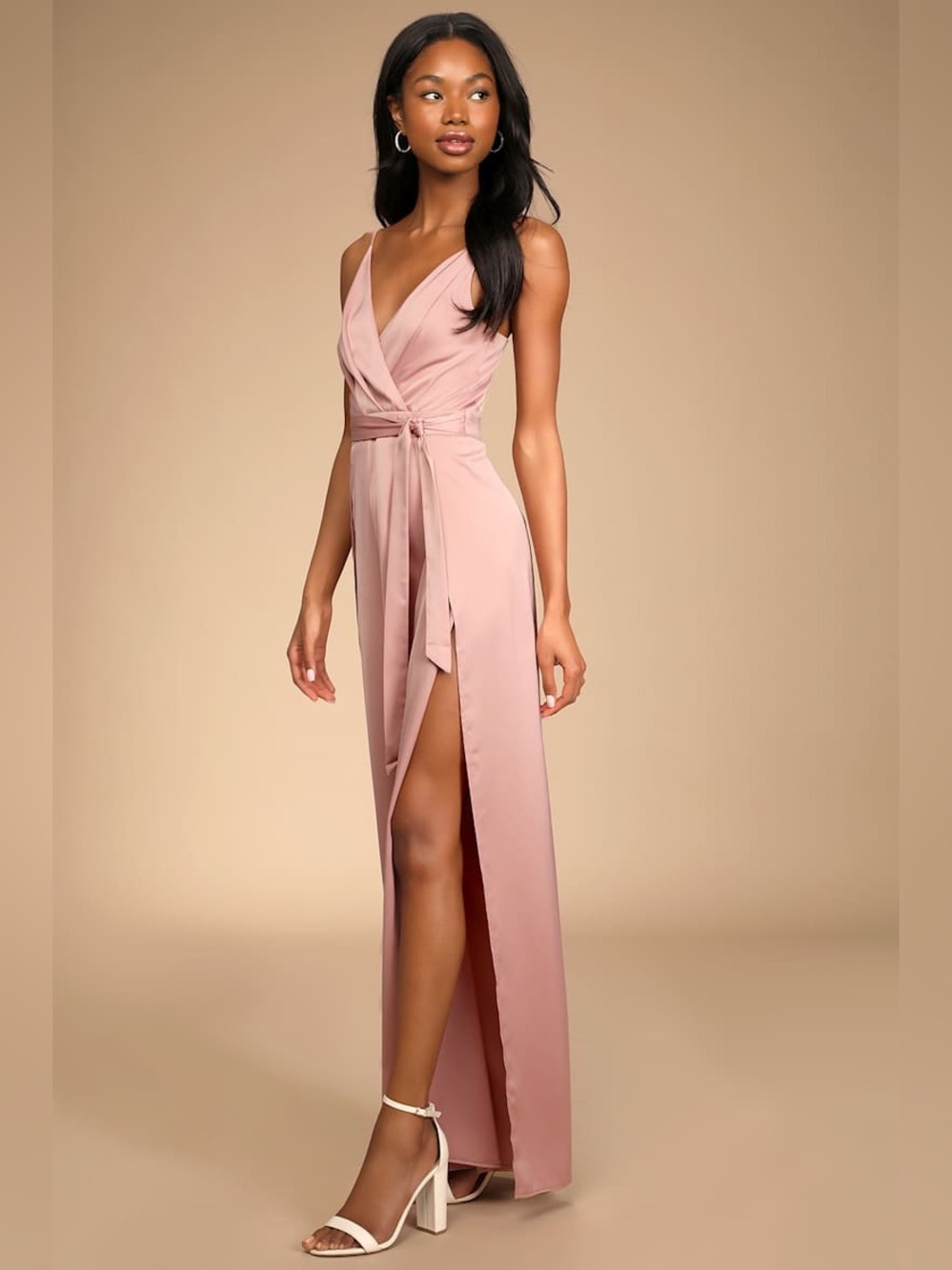 Lulus Classy Night Out Mauve Satin Slit Leg Jumpsuit